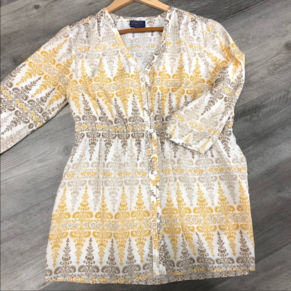 Pendleton 100% Silk Multi Damask Print Button Up … - image 1